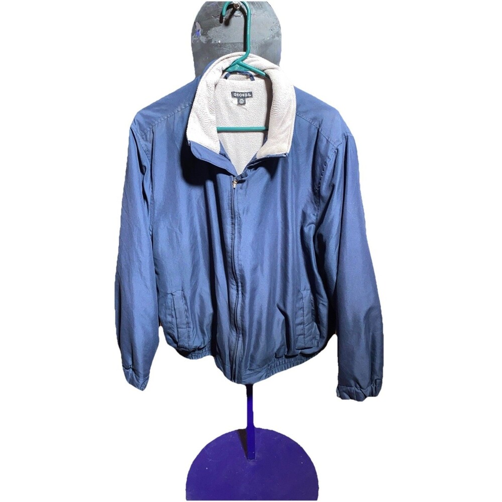 George Men's Dark Blue Full Zip Up Long Sleeve Polyester Jacket Size Large